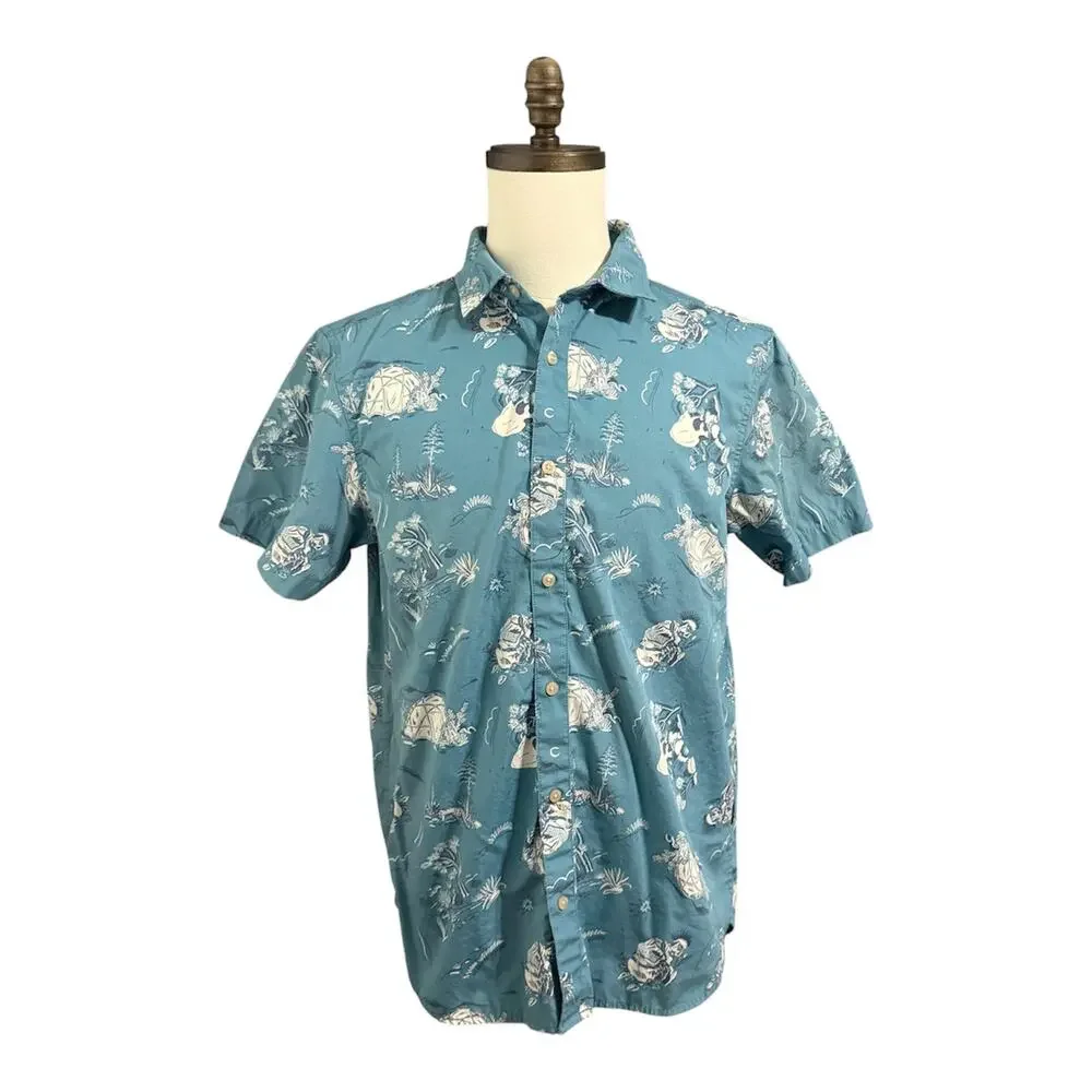 The North Face Mens Blue White 100% Cotton Camp Print Baytrail Shirt Sz L Casual